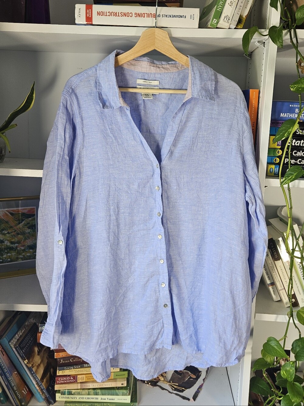 Rachel Zoe Linen Button Front Shirt Size Light Blue 1X Summer Beachy Capsule